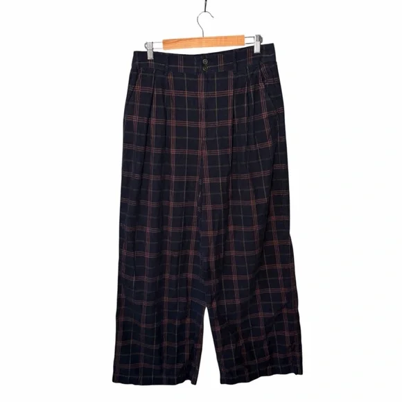 Madewell Corduroy Pleated Wide-Leg Pants in Windowpane - Blue Multi Plaid - Picture 3 of 11